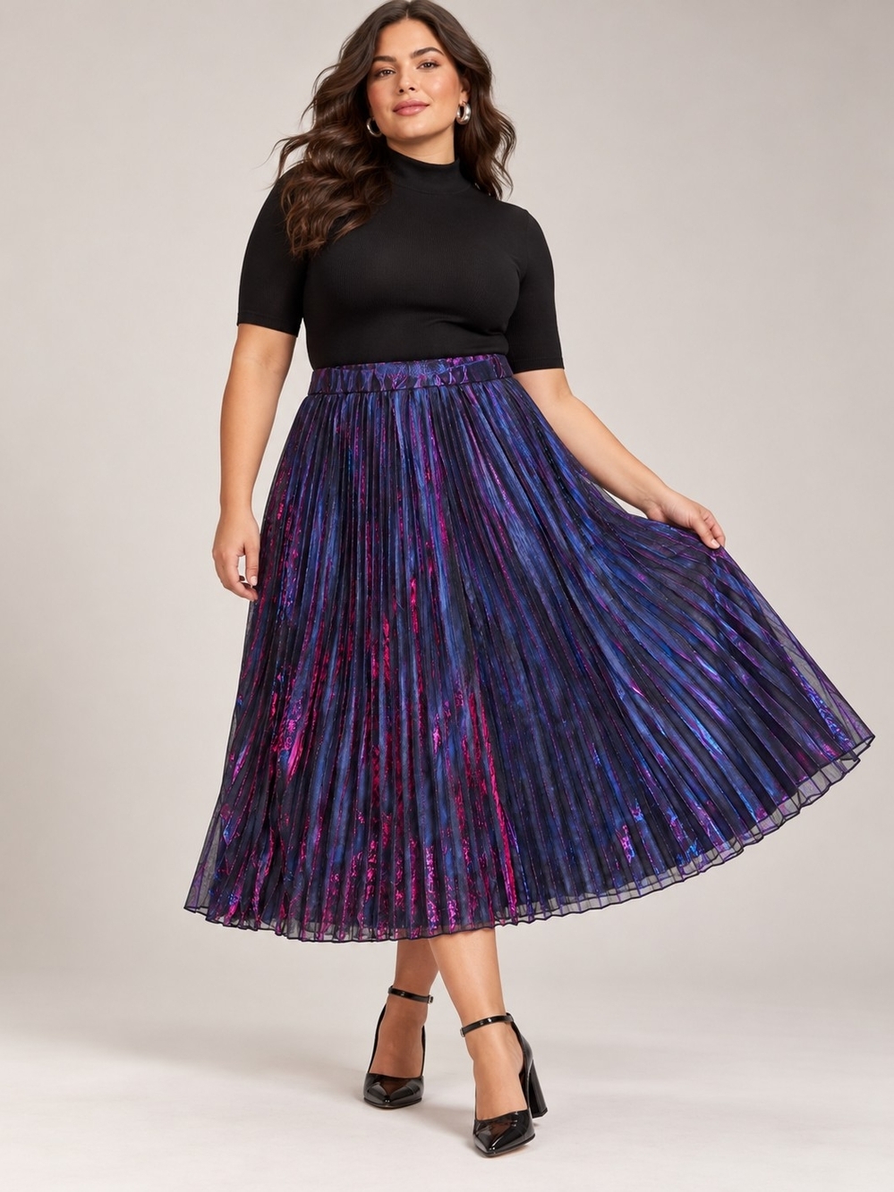 MODCLOTH IRIDESCENT PLEATED MIDI SKIRT SZ 1X